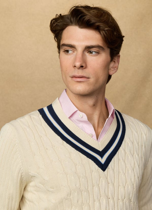 Cricket Cable Knit V-Neck Jumper