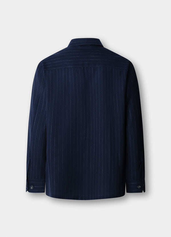 Wool-Silk Striped Overshirt - Woven In Italy