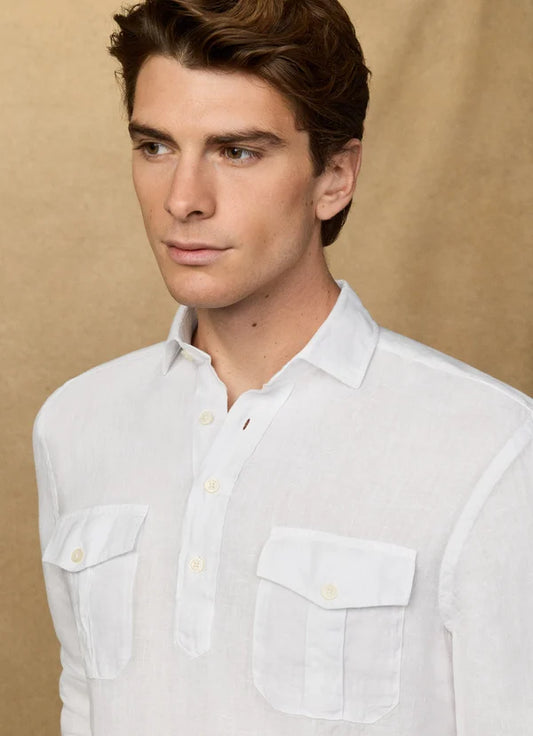 Classic Fit Linen Half Placket Shirt