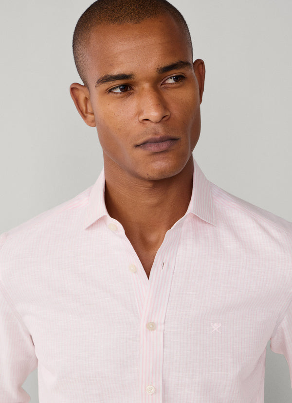 Tailored Fit Linen-Cotton Stripe Shirt