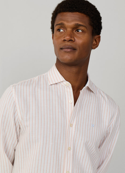 Tailored Fit Cotton-Linen Stripe Shirt