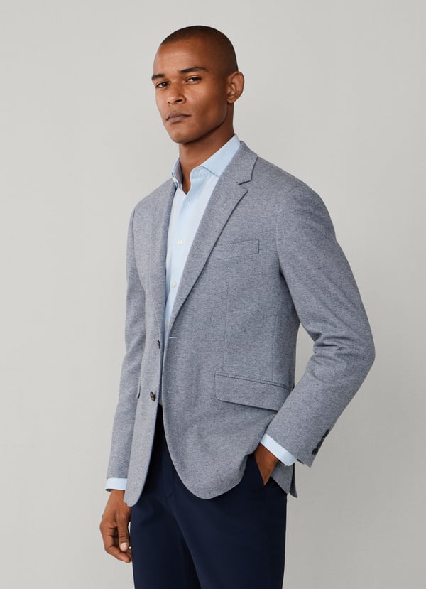 Cotton Herringbone Knit Blazer