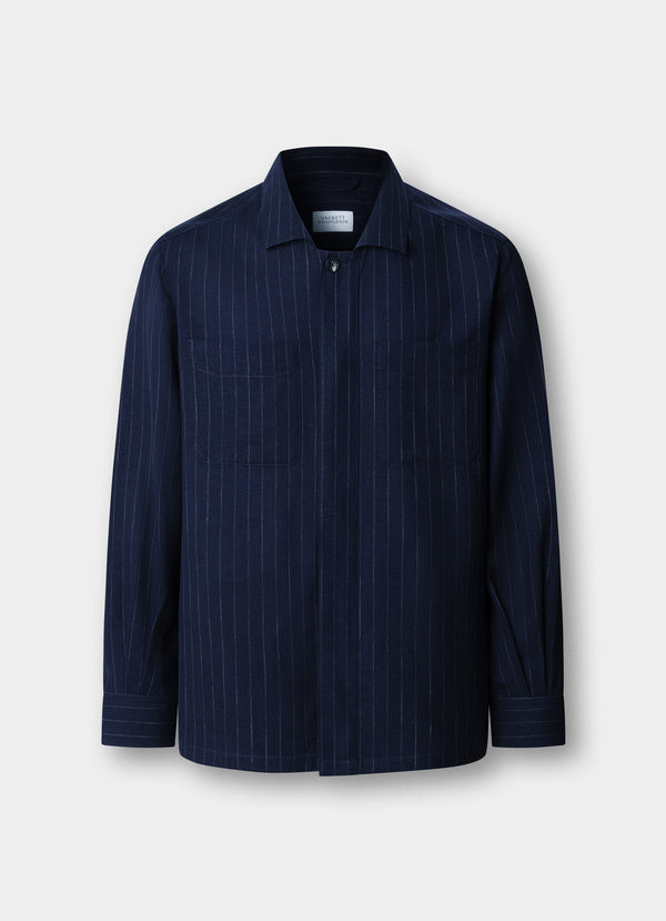 Wool-Silk Striped Overshirt - Woven In Italy