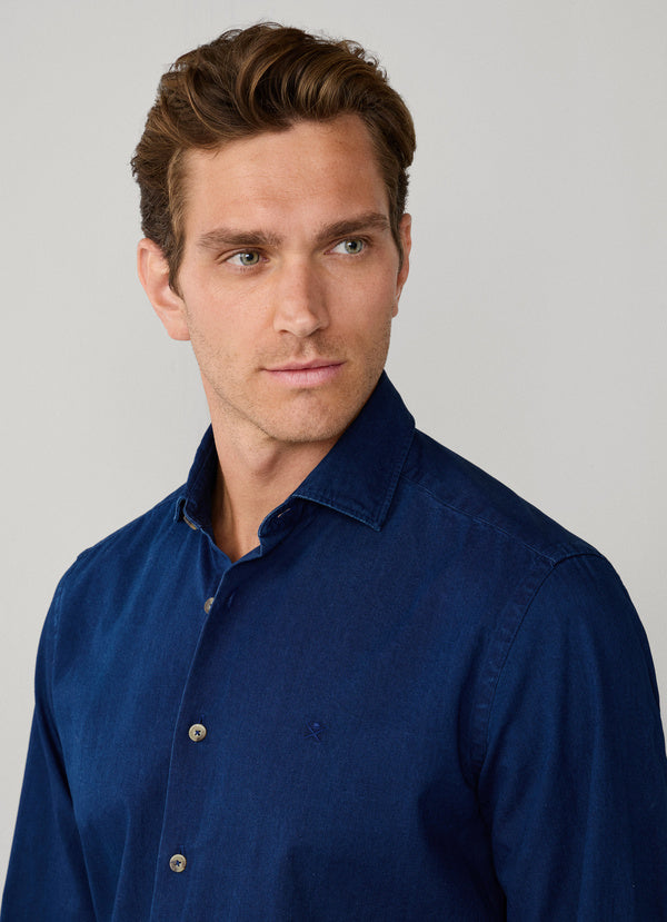 Tailored Fit Dark Blue Denim Shirt