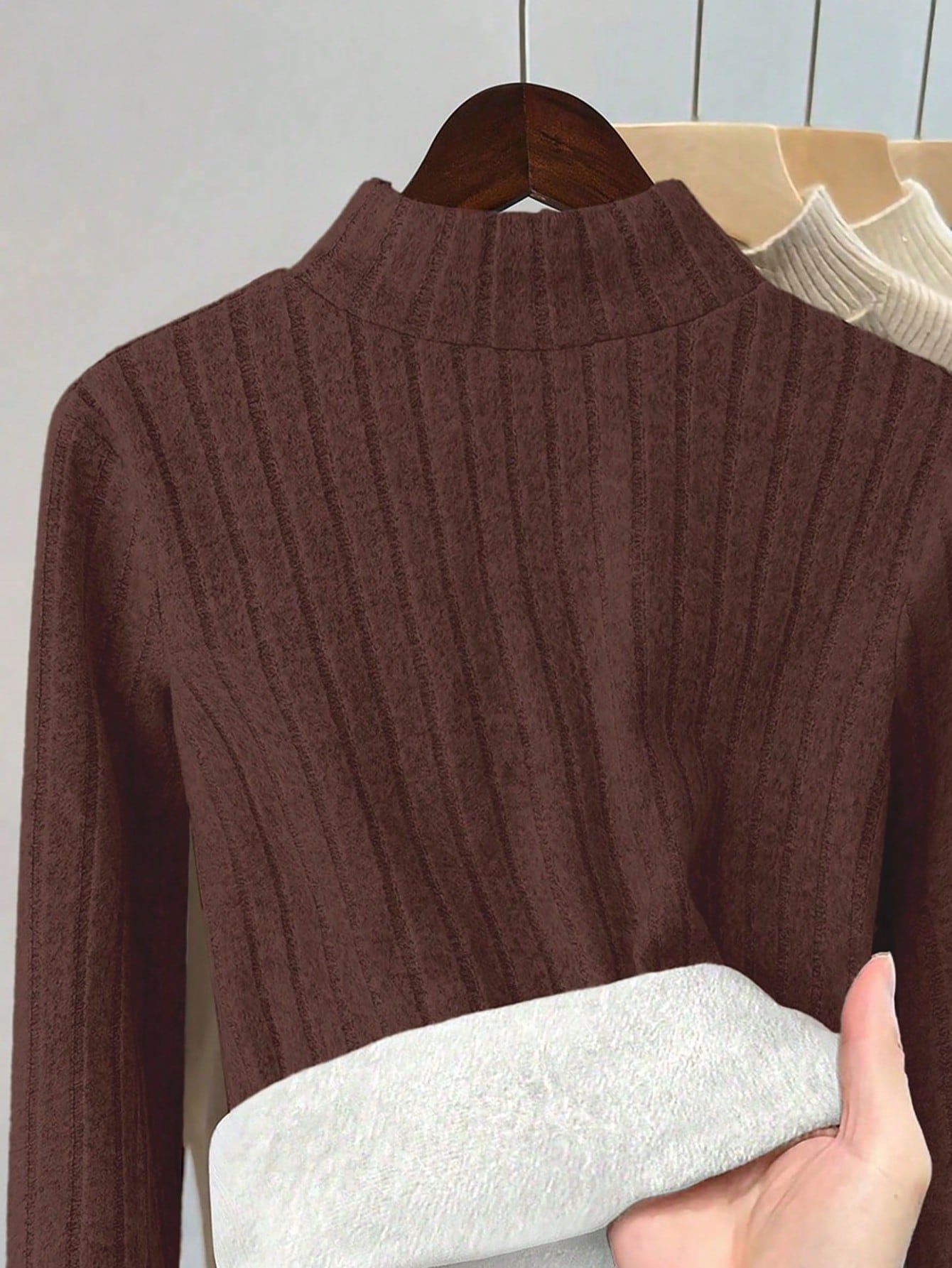 Thermal Lined Slim Fit Women's Casual Mock Neck Long Sleeve T-Shirt