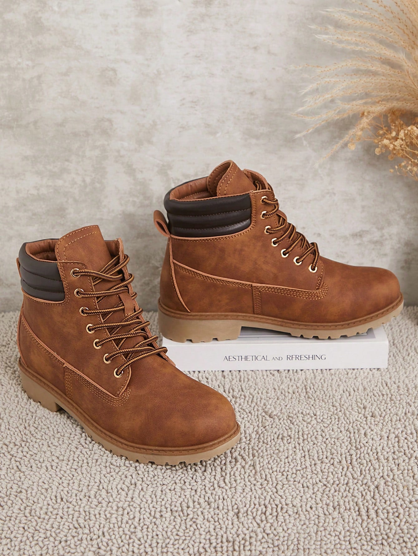 Women's Tan Two-Way Wear Desert Combat Boots ¨C Fold-Over Fur Lining, Rugged Lace-Up Styles New Year Holiday Valentines