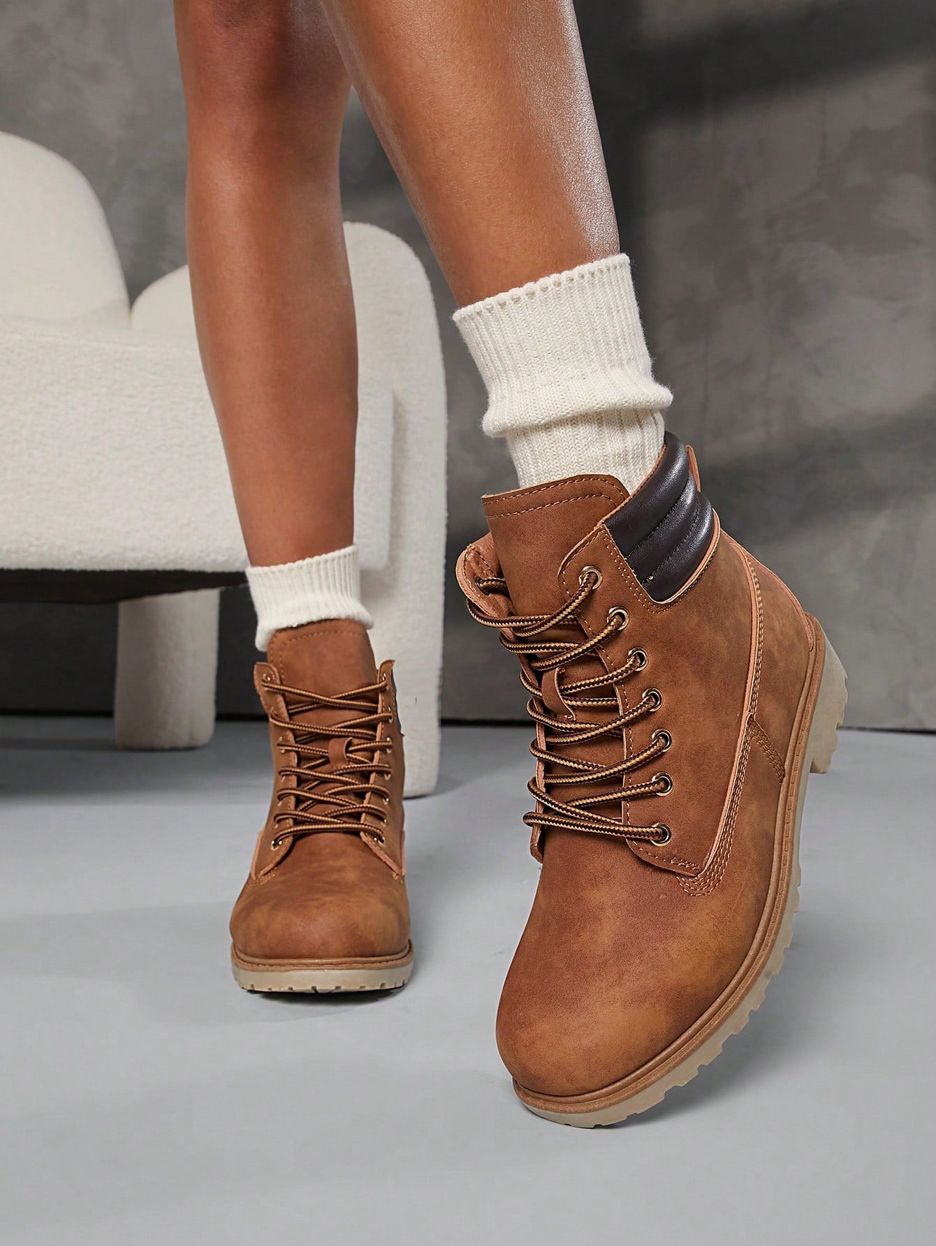 Women's Tan Two-Way Wear Desert Combat Boots ¨C Fold-Over Fur Lining, Rugged Lace-Up Styles New Year Holiday Valentines