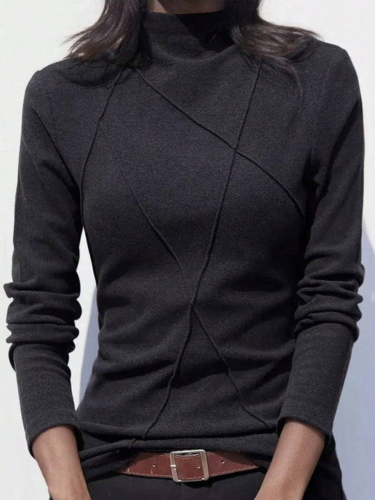 Women's Thicken Fleece Turtleneck Thermal Undershirt, Stylish Splice Rib Knit Design