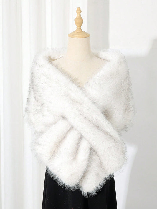 1pc Fluffy Bridal Shawl Cape With Collar