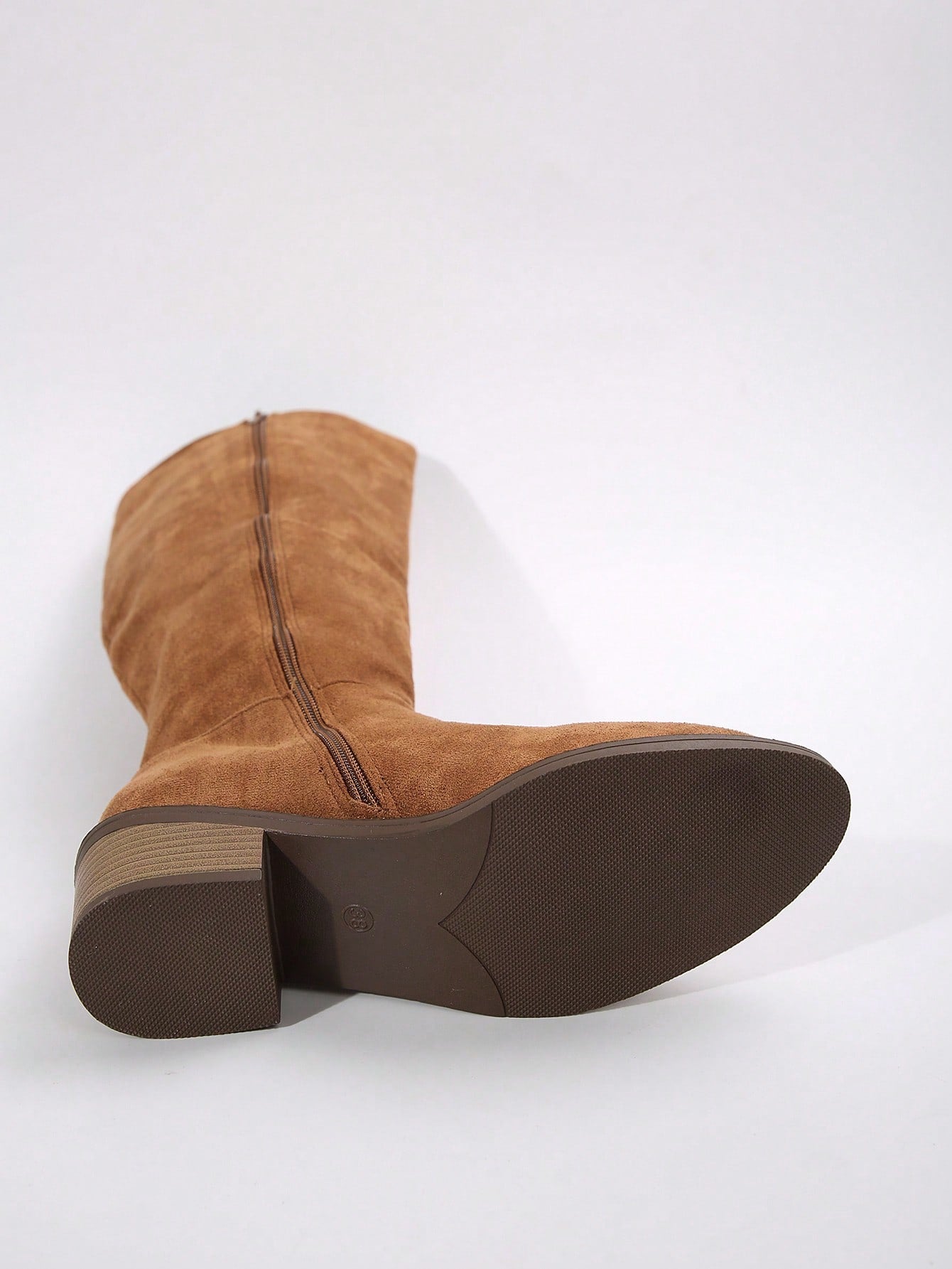 Women's Suede Knee-High Boots With Side Zipper And Chunky Heel