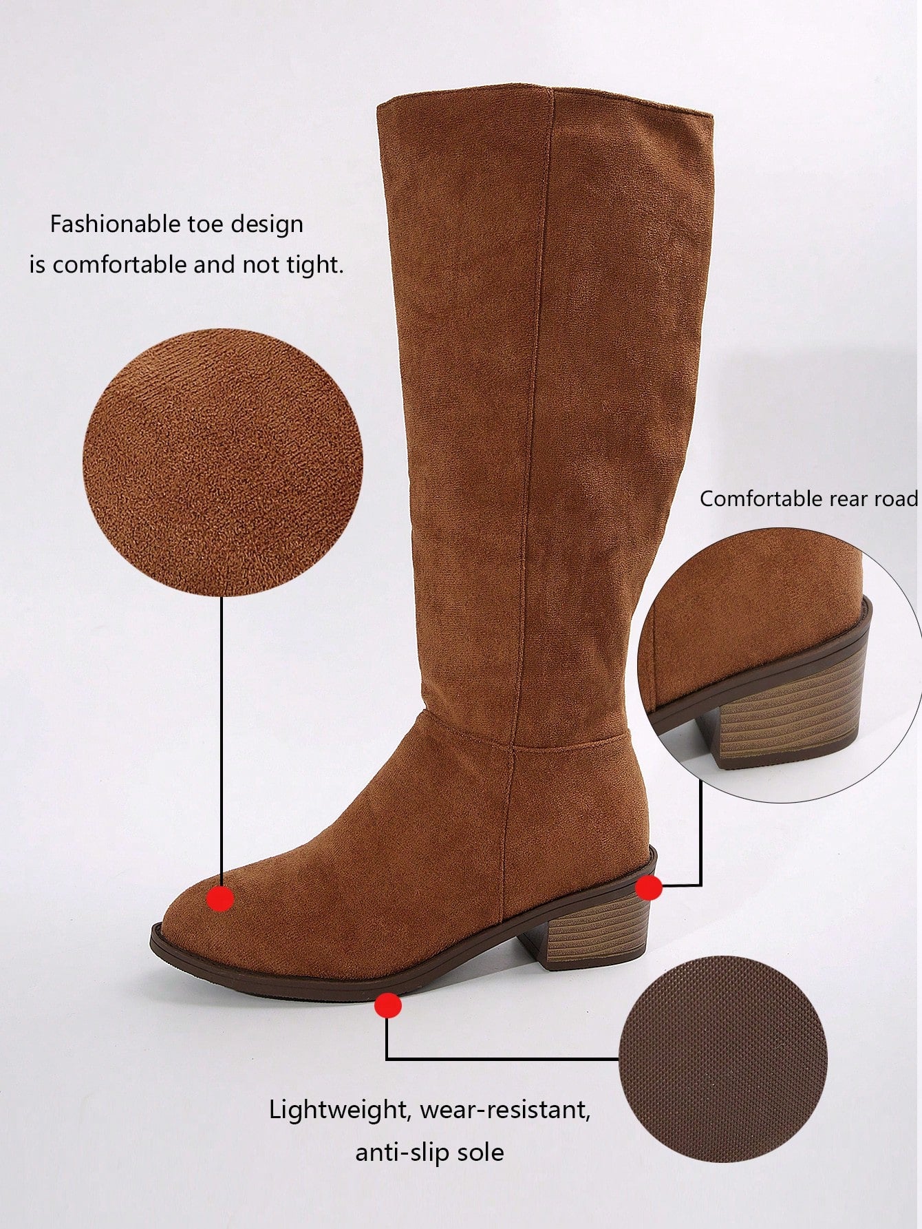 Women's Suede Knee-High Boots With Side Zipper And Chunky Heel