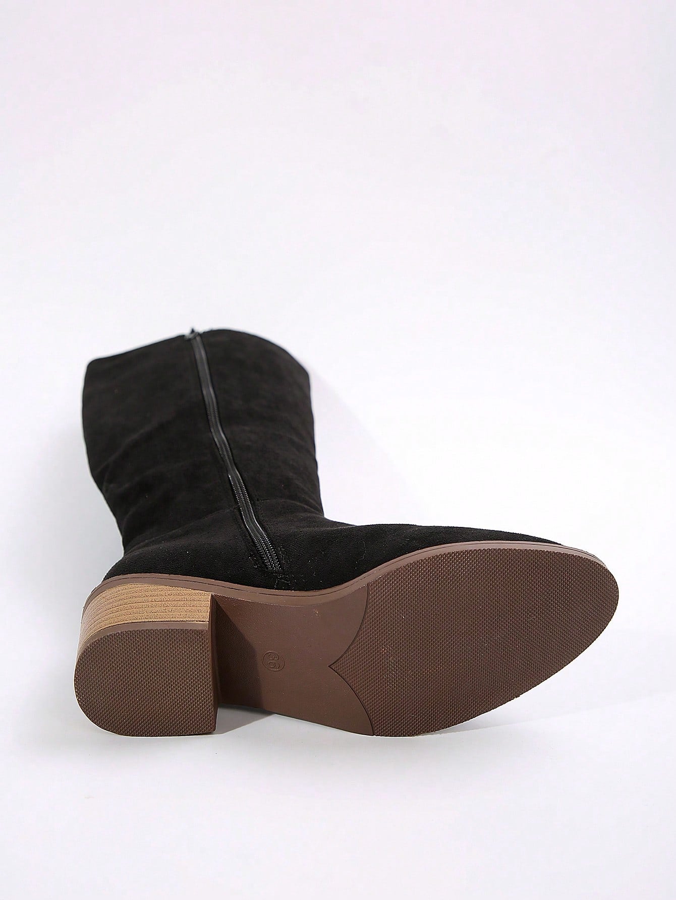 Women's Suede Knee-High Boots With Side Zipper And Chunky Heel
