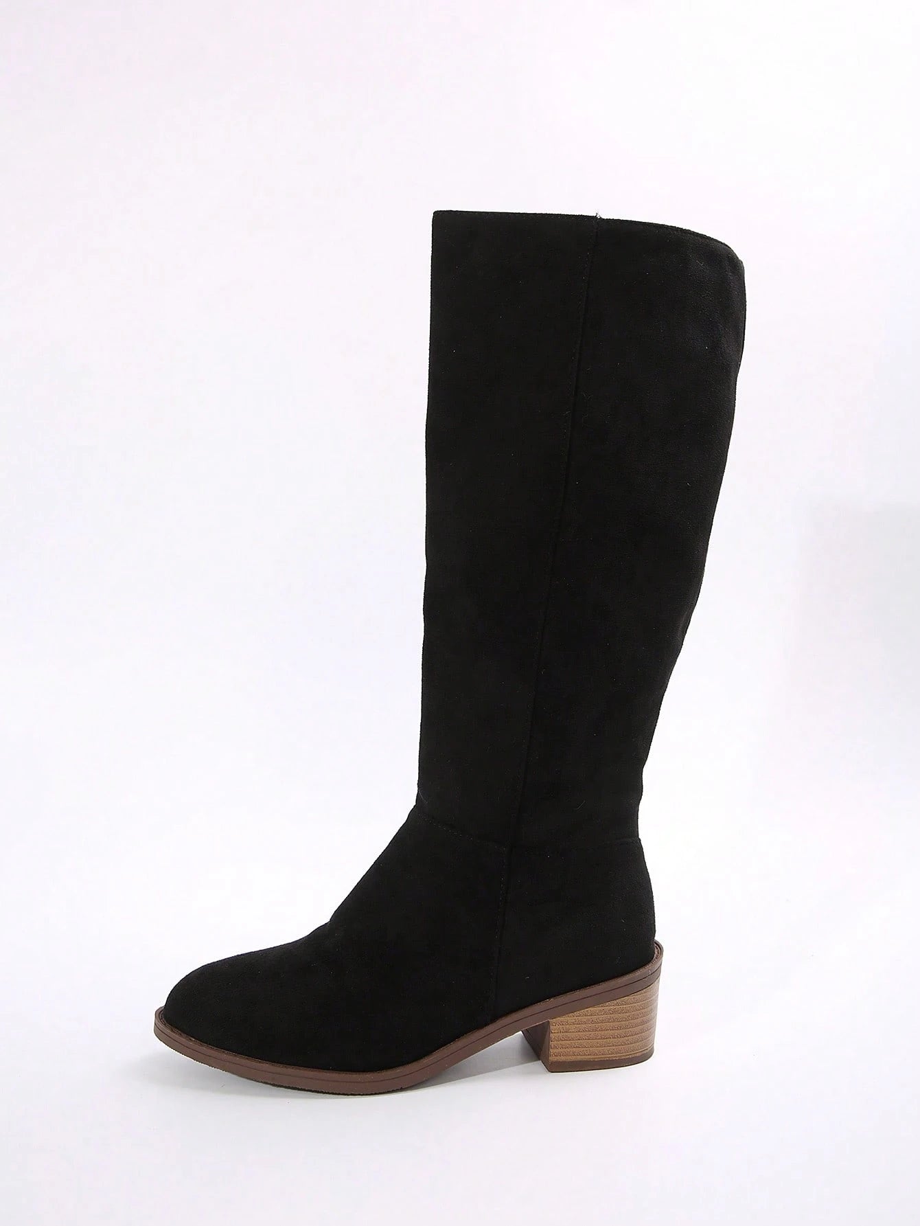 Women's Suede Knee-High Boots With Side Zipper And Chunky Heel