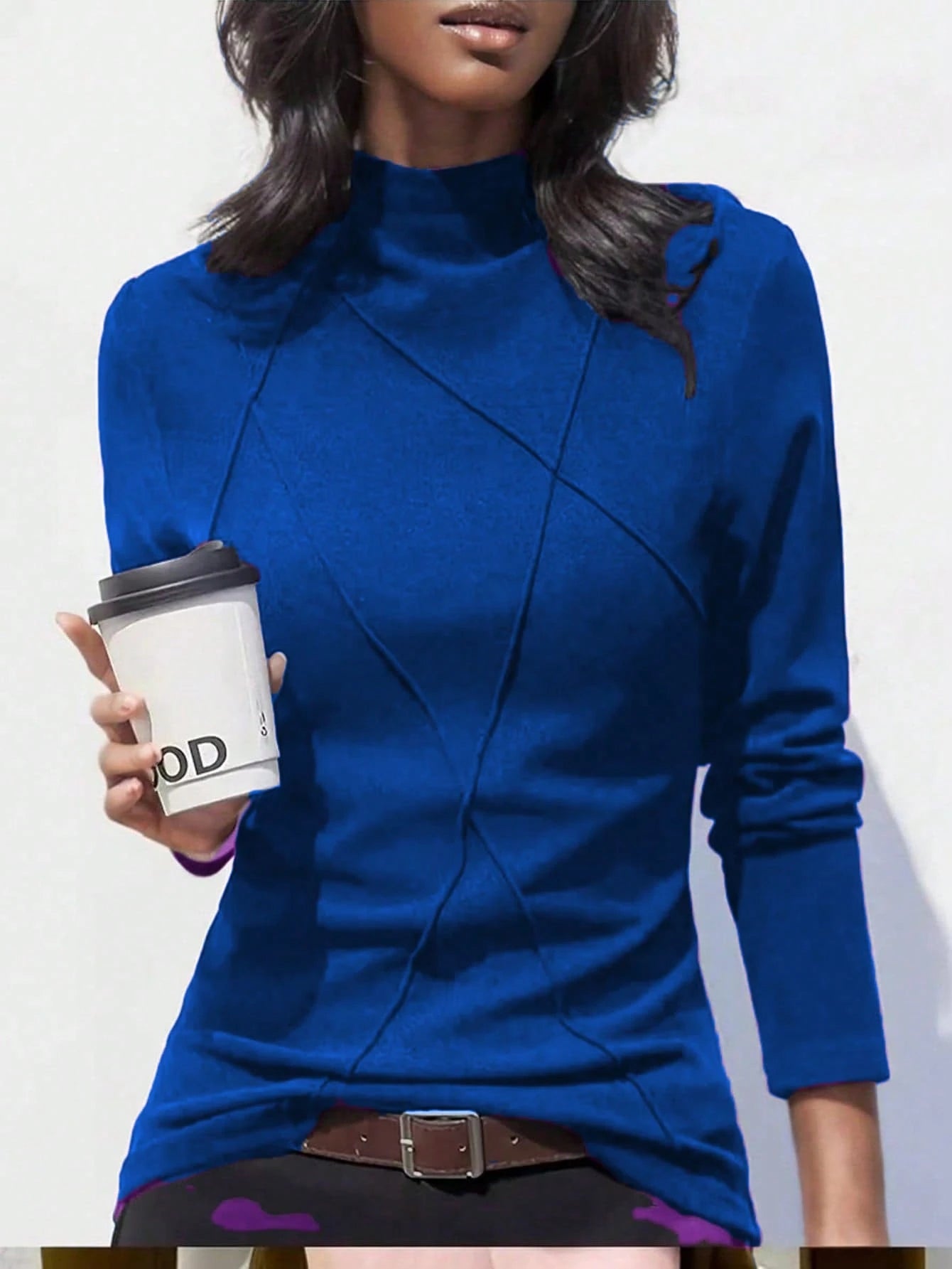 Women's Thicken Fleece Turtleneck Thermal Undershirt, Stylish Splice Rib Knit Design