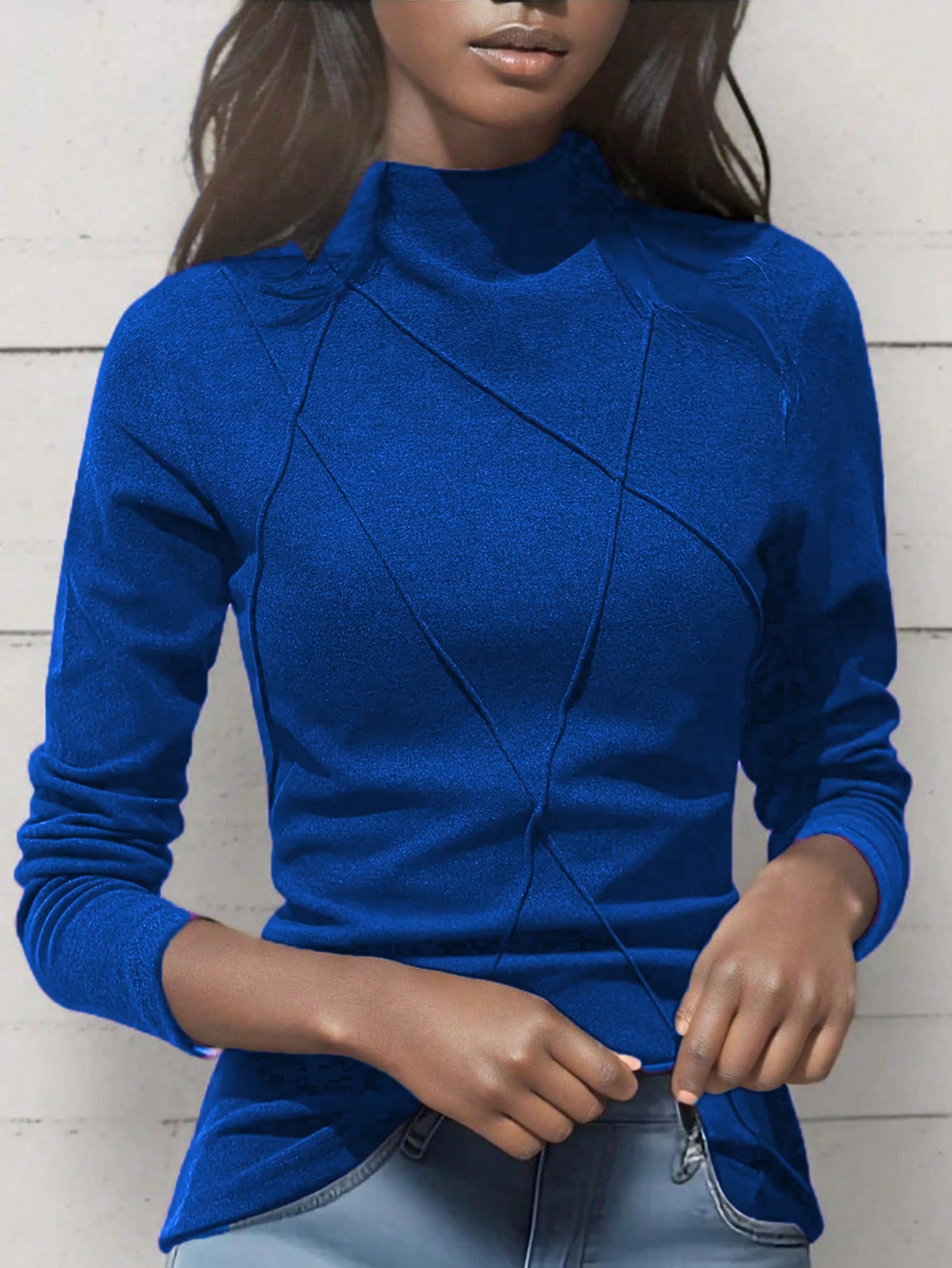 Women's Thicken Fleece Turtleneck Thermal Undershirt, Stylish Splice Rib Knit Design