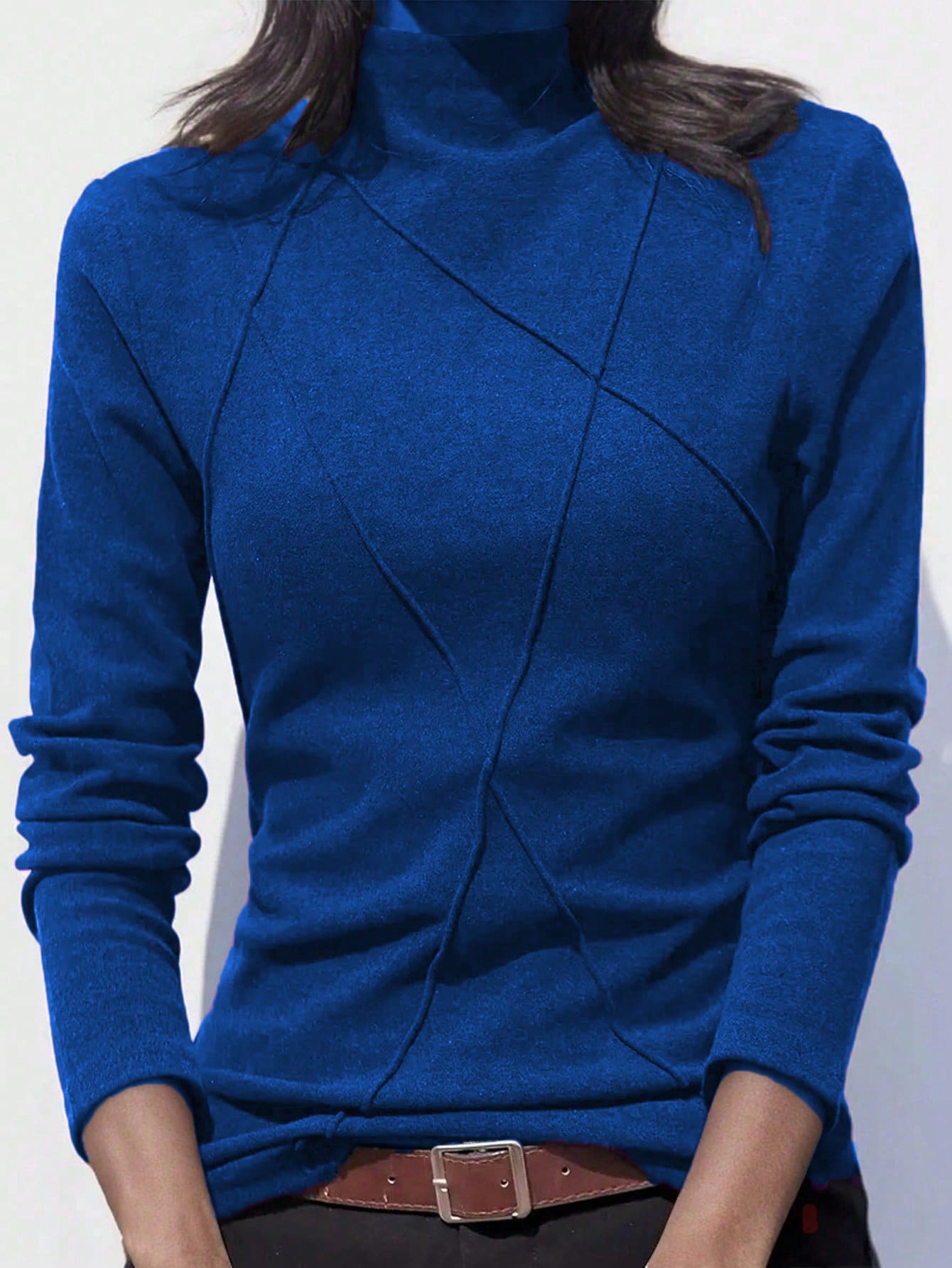 Women's Thicken Fleece Turtleneck Thermal Undershirt, Stylish Splice Rib Knit Design