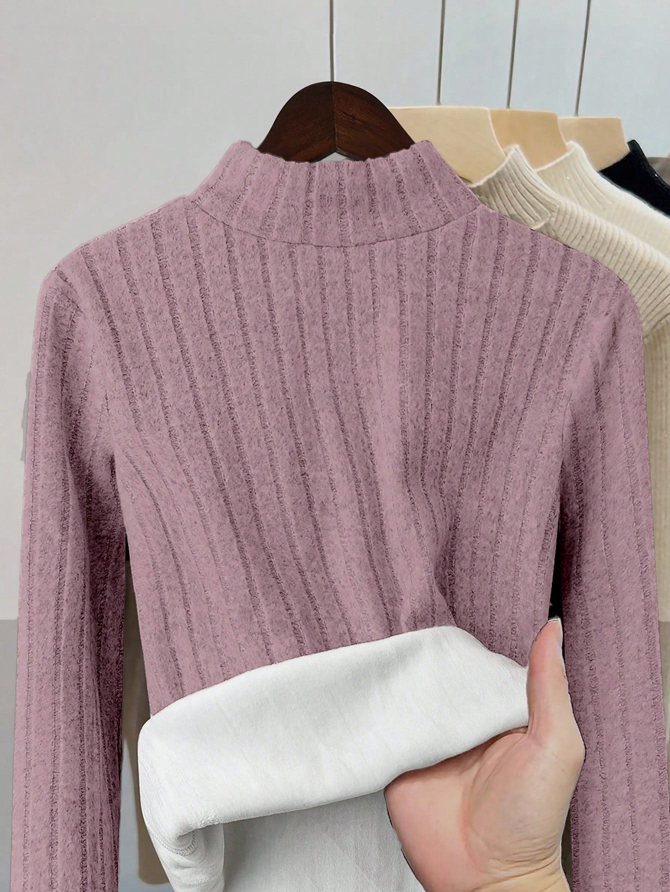 Thermal Lined Slim Fit Women's Casual Mock Neck Long Sleeve T-Shirt