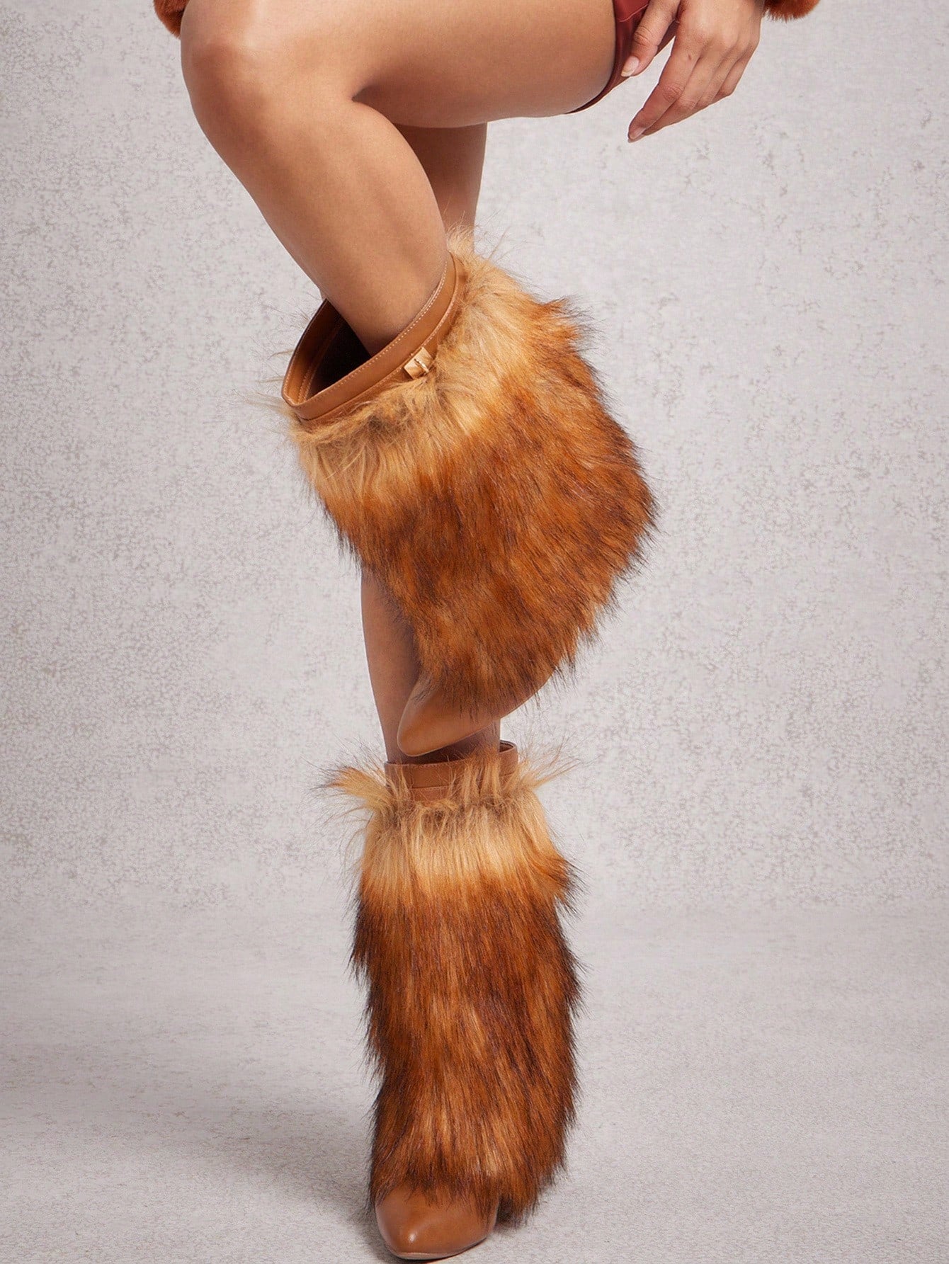 Women's Faux Fur Pointed Toe Wedge Heel Mid-Calf Boots