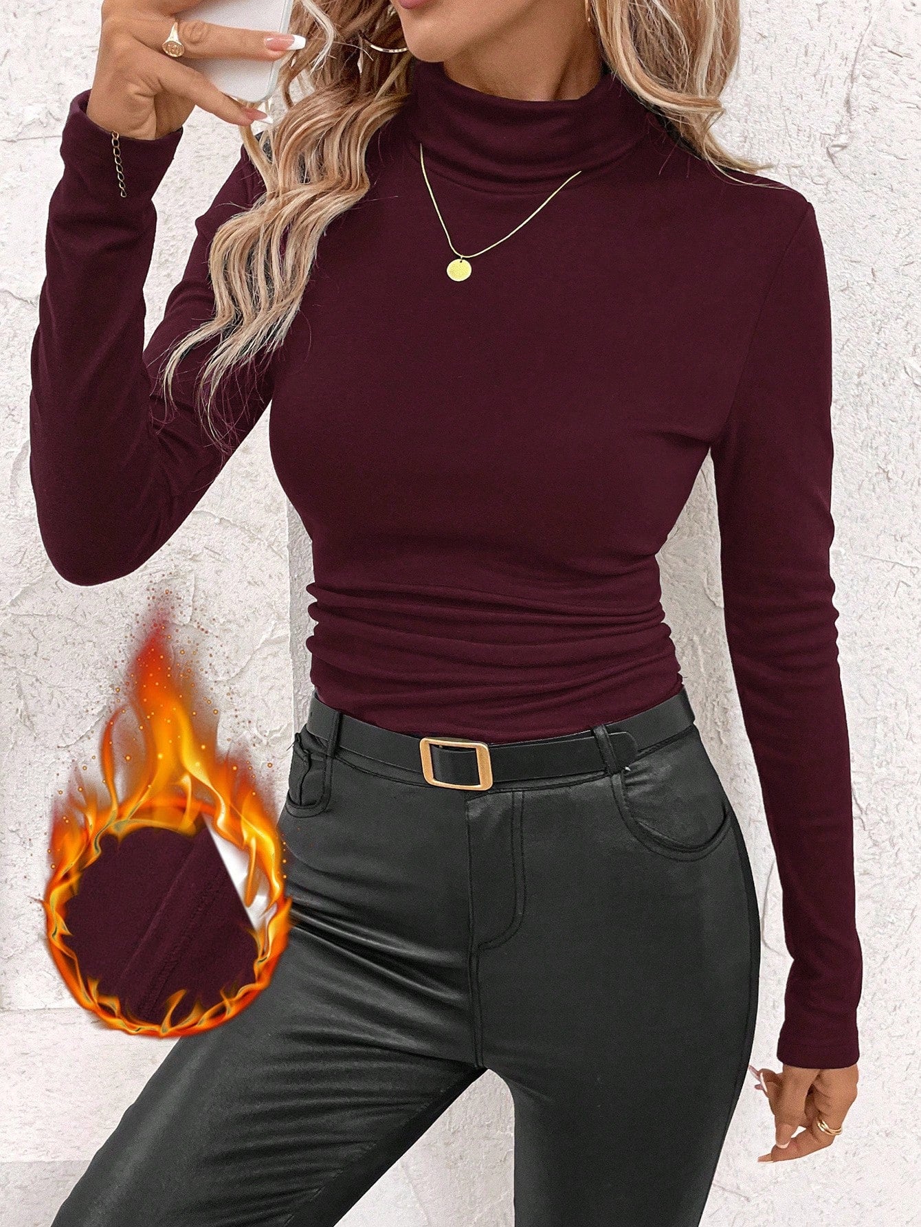 Women's Stand Collar Gathered Warm T-Shirt