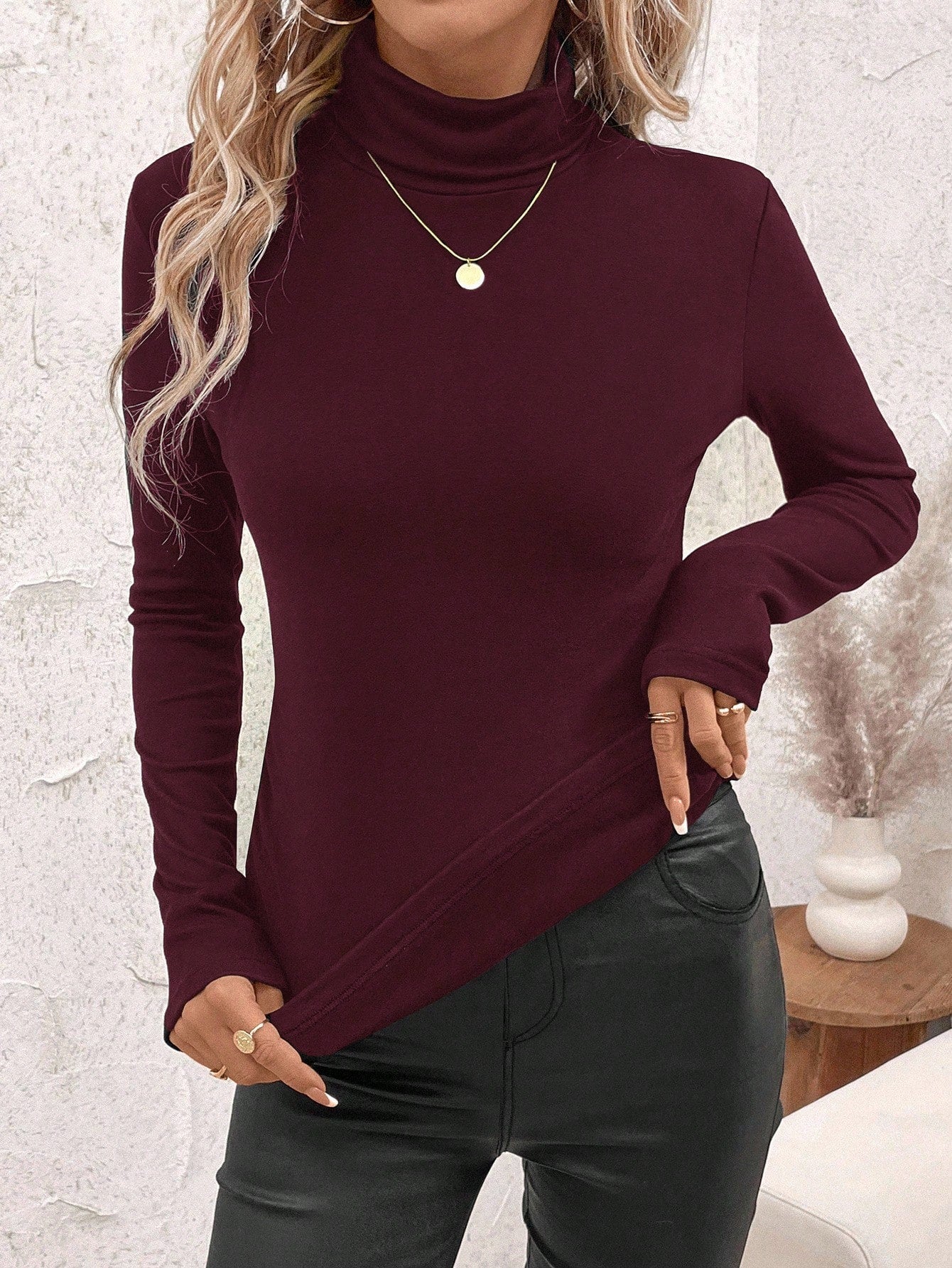 Women's Stand Collar Gathered Warm T-Shirt