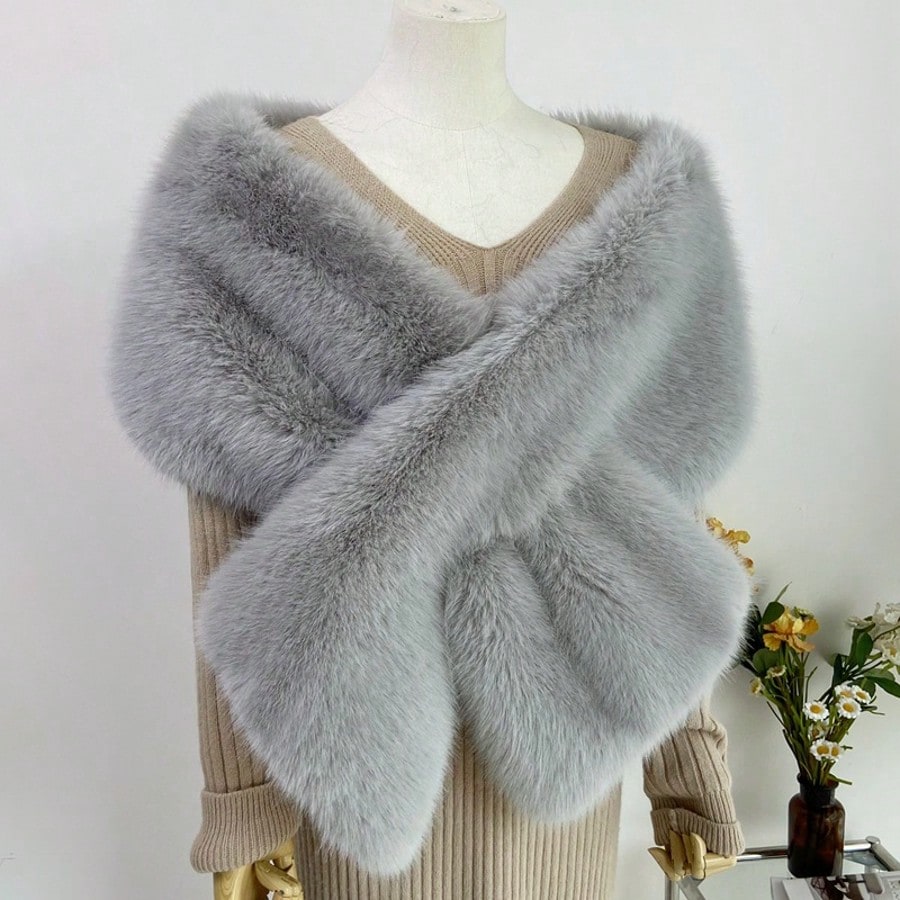 1pc Fluffy Bridal Shawl Cape With Collar