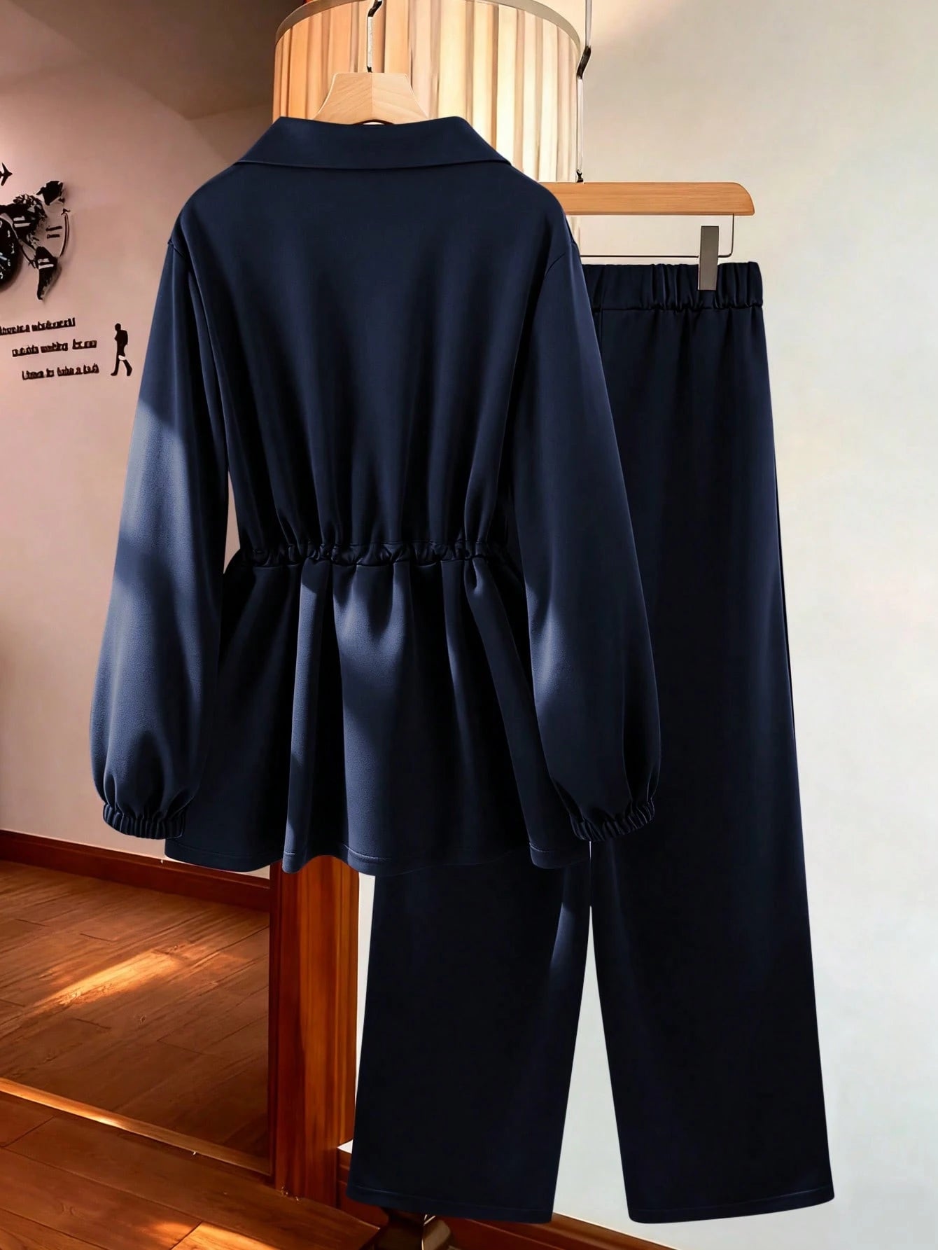 Women's Basic High Collar Cinched Waist Zip-Up Casual Two Pieces Set