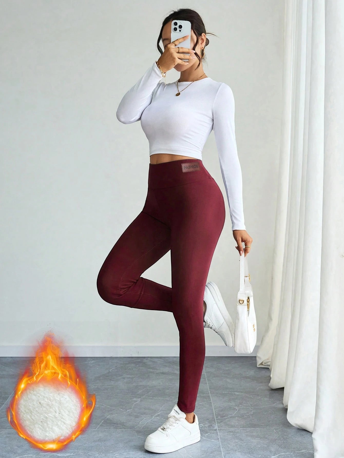 Autumn/Winter Thermal Lined Leggings, Casual High Waist Skinny Pants, Elastic Sherpa Skinny Yoga Pants