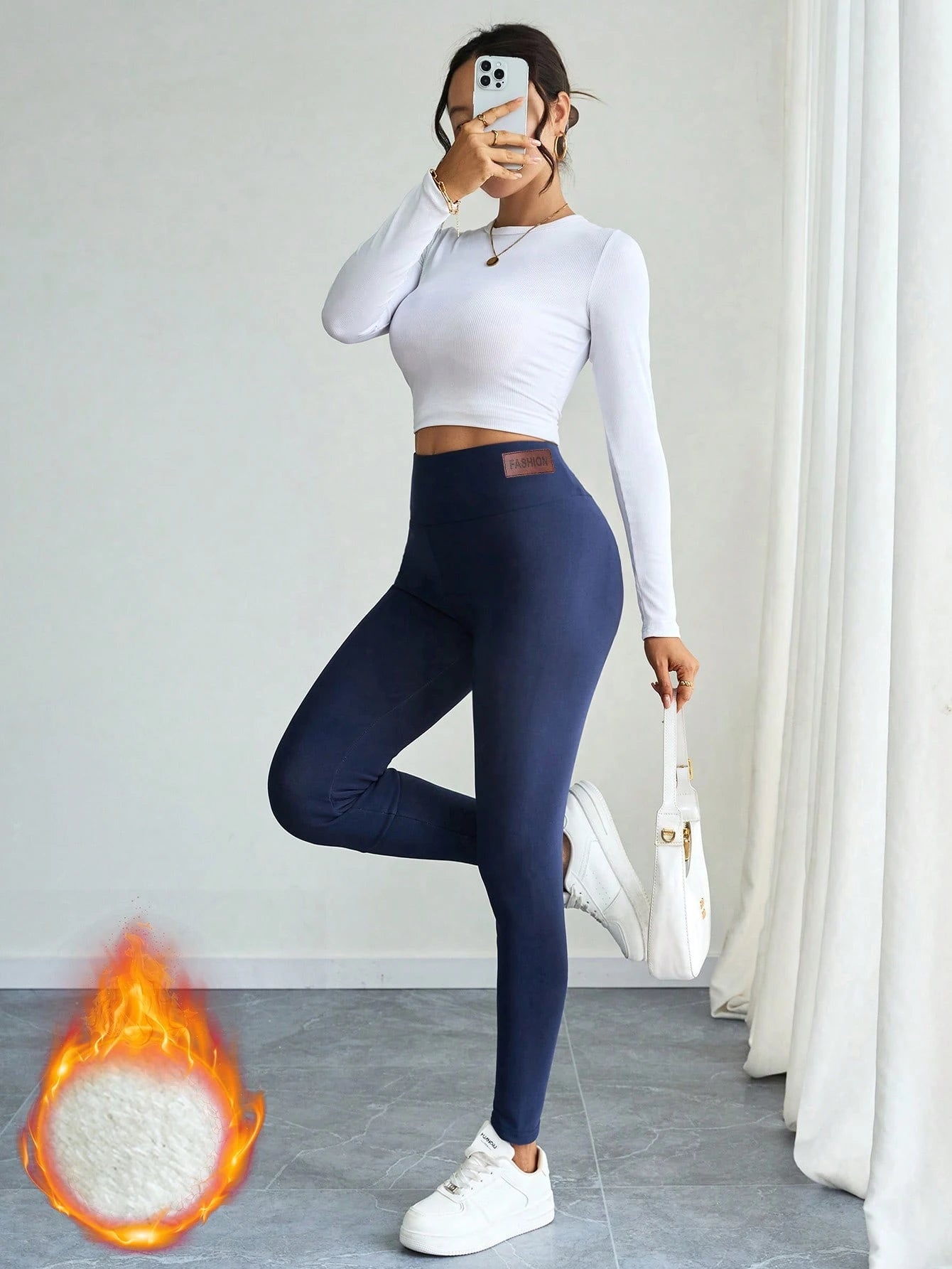 Autumn/Winter Thermal Lined Leggings, Casual High Waist Skinny Pants, Elastic Sherpa Skinny Yoga Pants