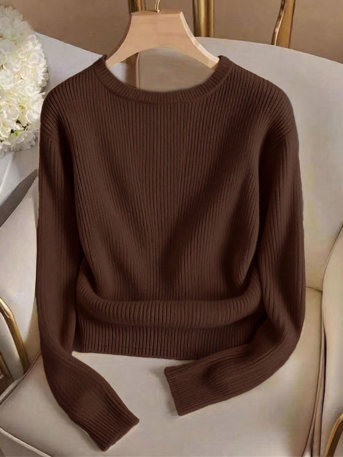 Elegant Round Neck Knit T-Shirt, Minimalist Fashion Knit Top, Autumn/Winter