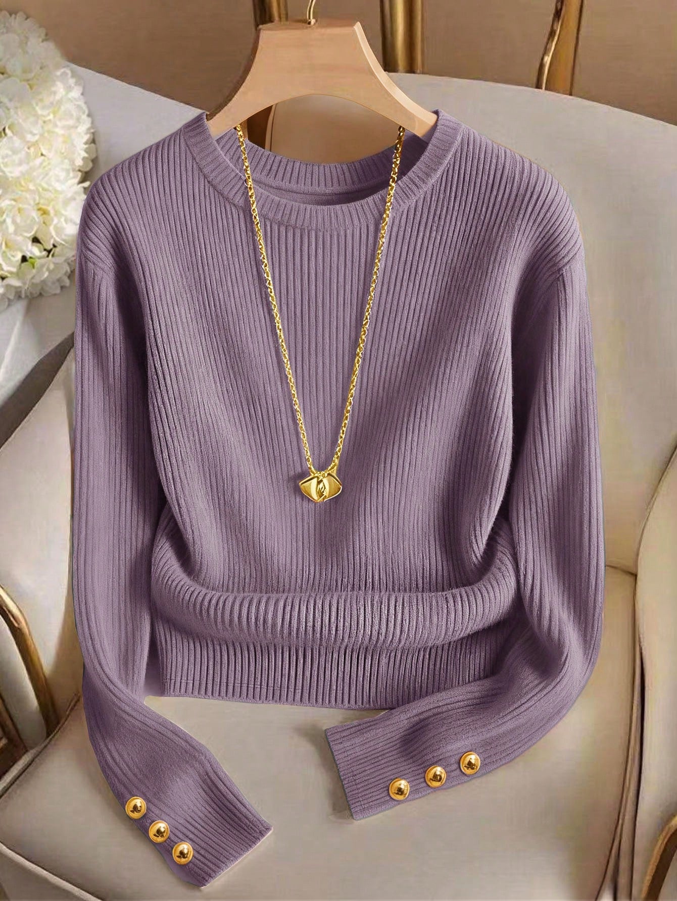 Elegant Round Neck Knit T-Shirt, Minimalist Fashion Knit Top, Autumn/Winter