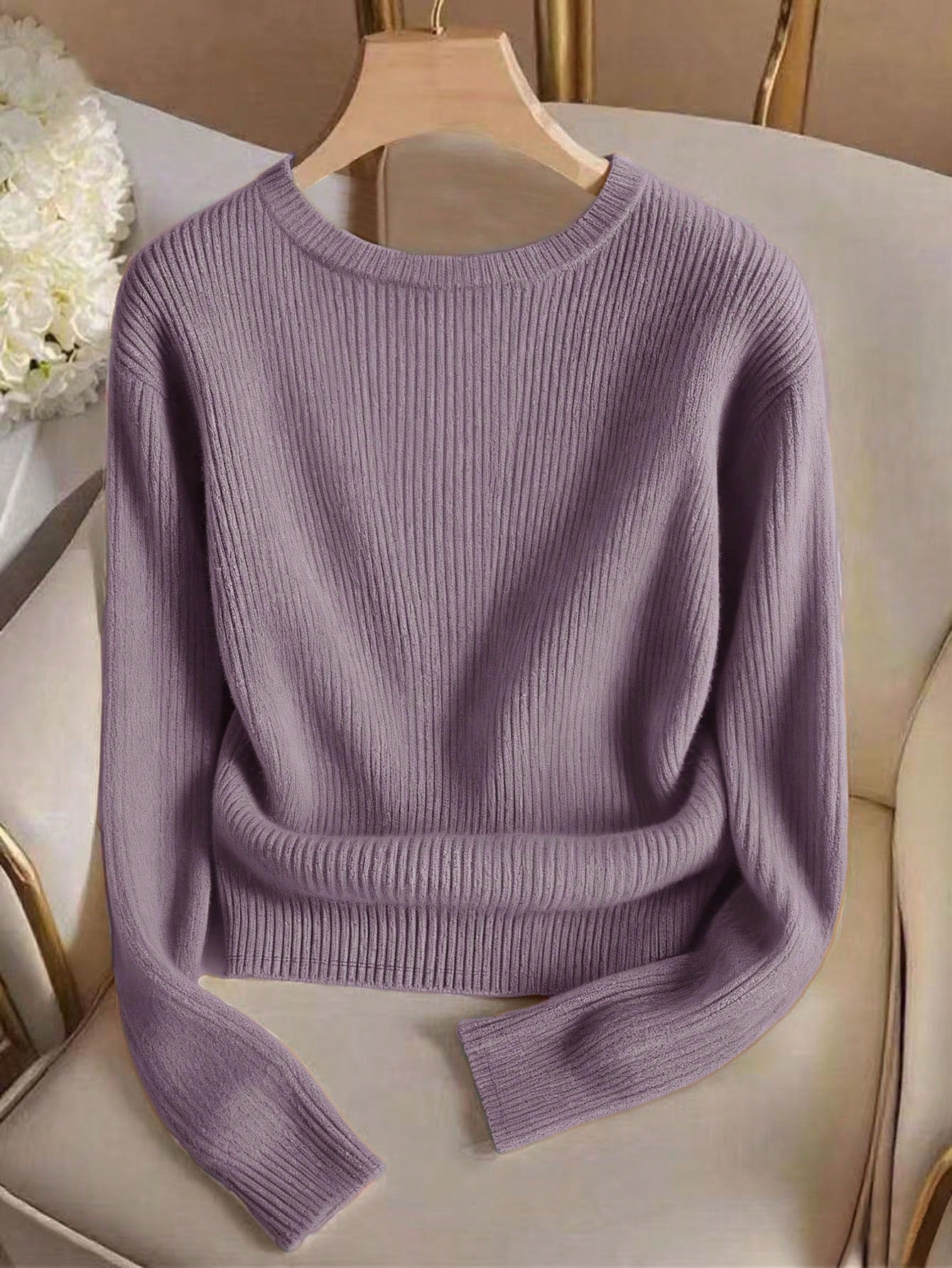Elegant Round Neck Knit T-Shirt, Minimalist Fashion Knit Top, Autumn/Winter