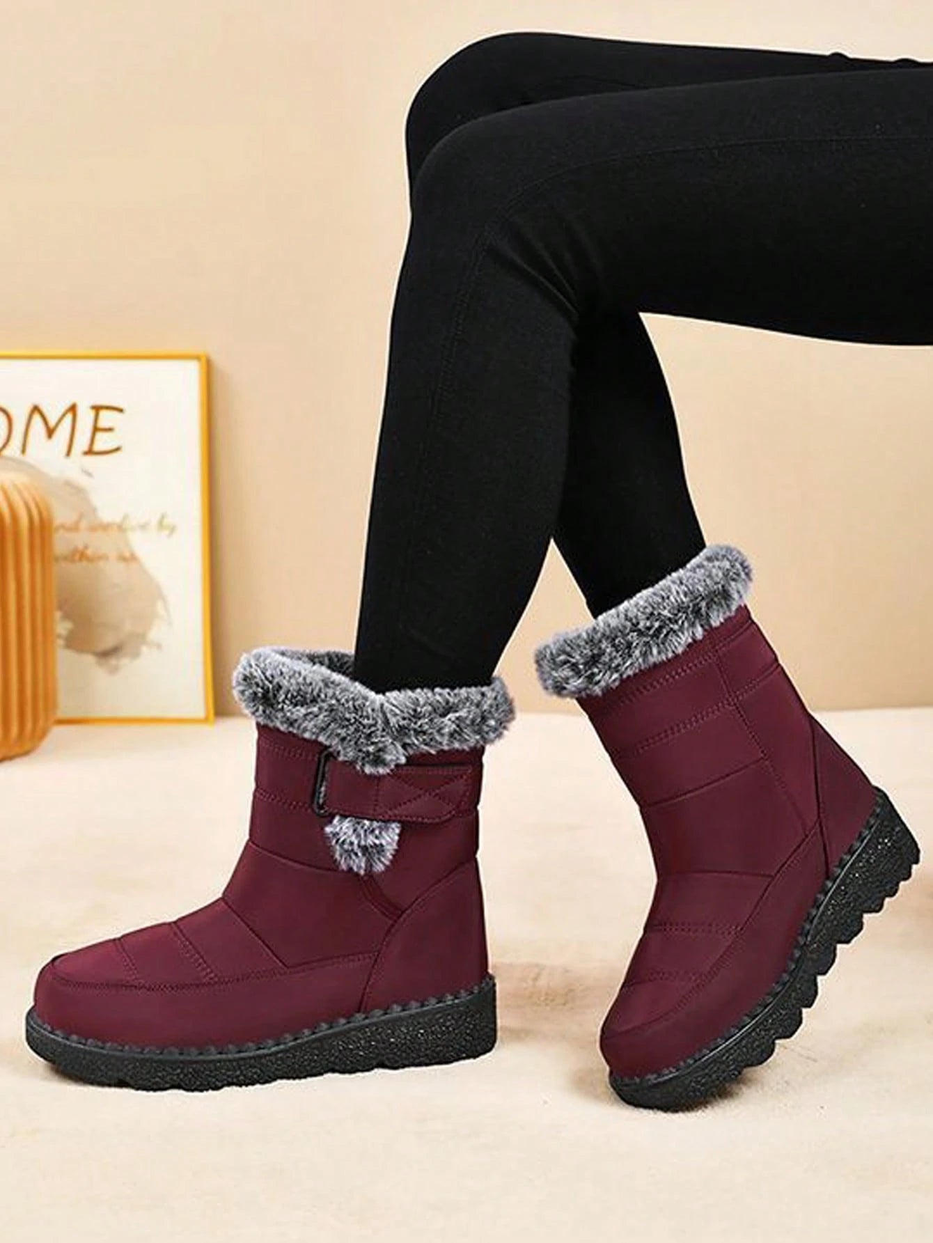 Women's Thickened Thermal Lined Anti-Slip Mid-Calf Snow Boots For Winter Outdoor, Versatile