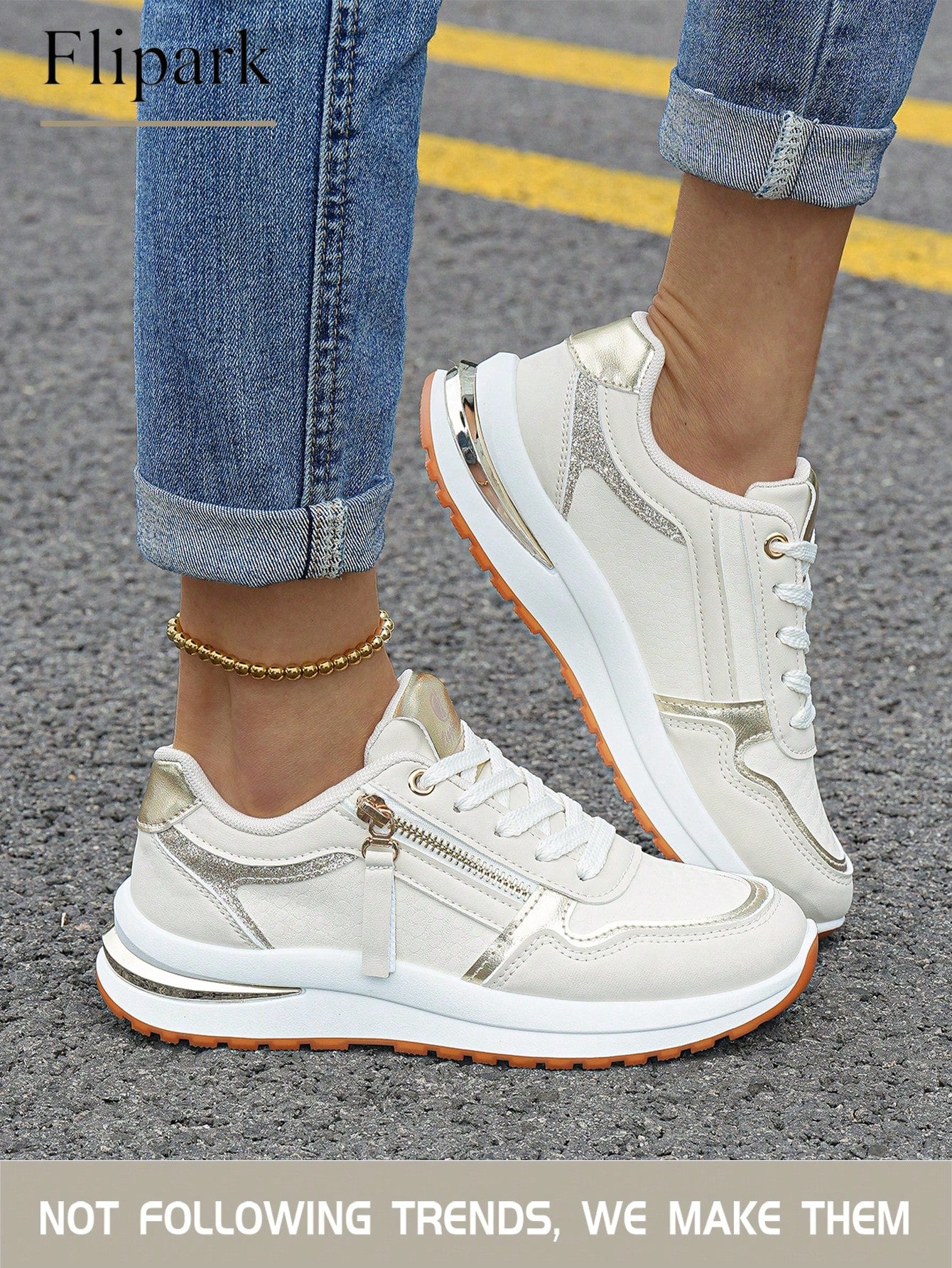 Women's Cushioned Supportive Athletic Walking Shoes, PU Leather Flexible Durable Low-Top Casual Sneakers