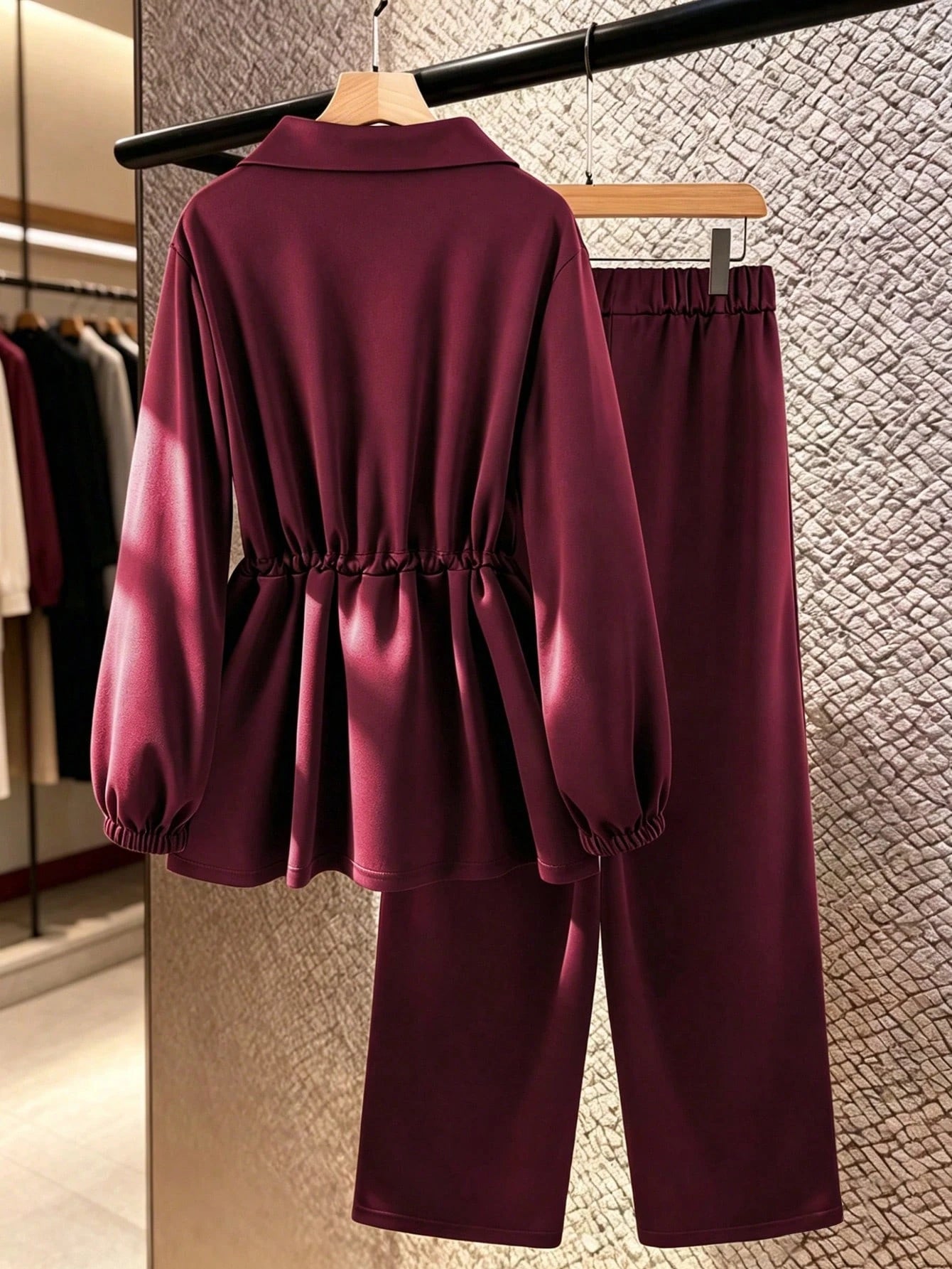 Women's Basic High Collar Cinched Waist Zip-Up Casual Two Pieces Set