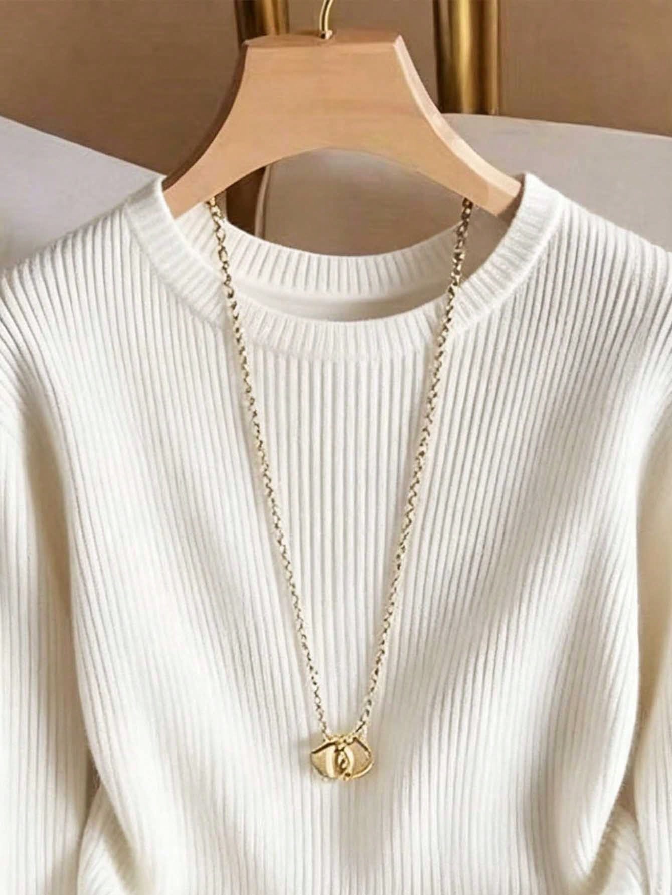 Elegant Round Neck Knit T-Shirt, Minimalist Fashion Knit Top, Autumn/Winter