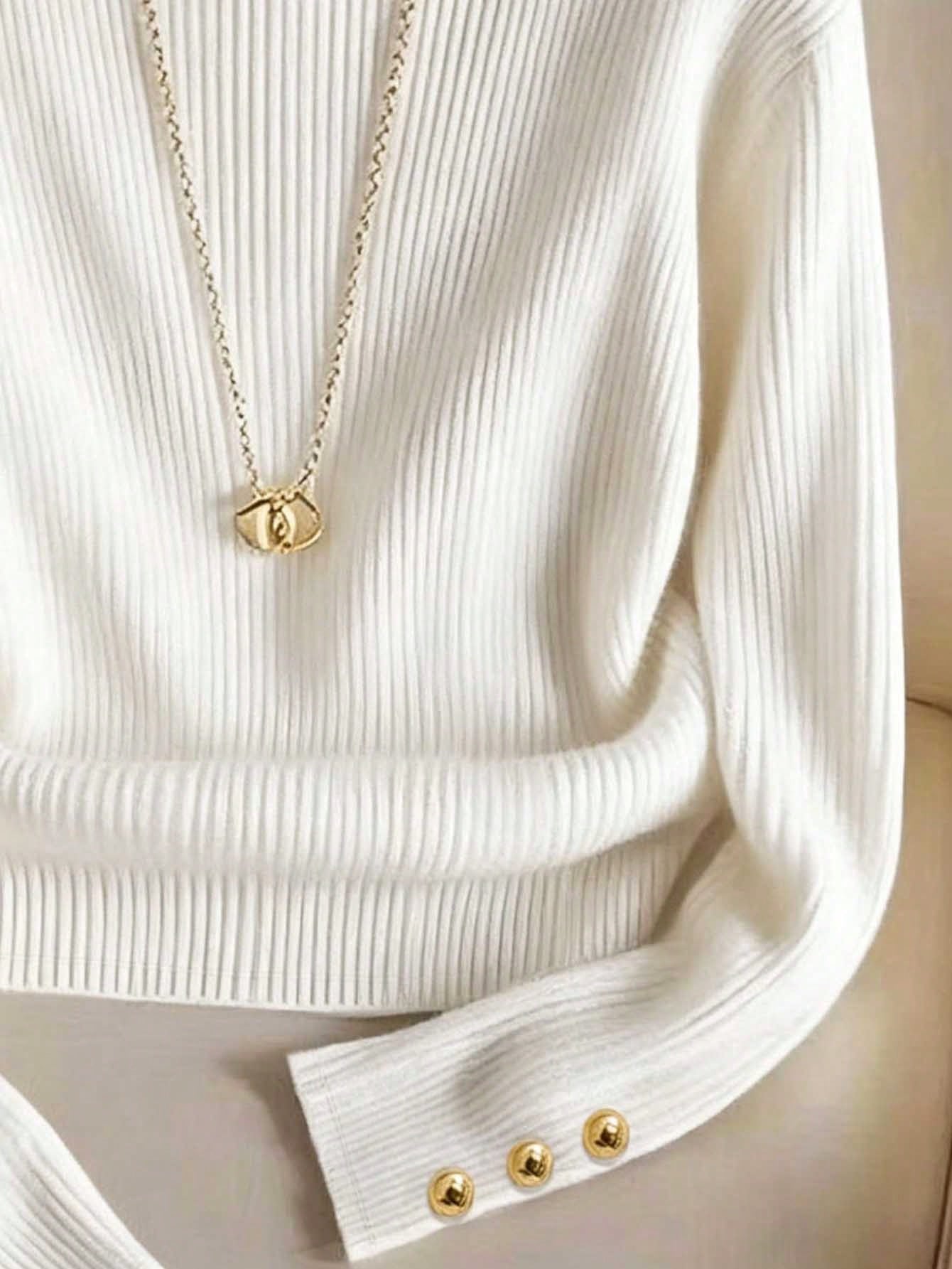 Elegant Round Neck Knit T-Shirt, Minimalist Fashion Knit Top, Autumn/Winter