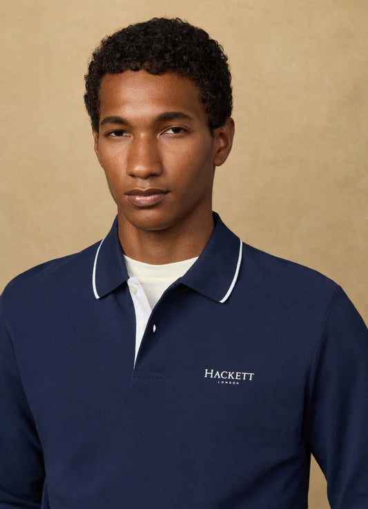 Classic Fit Branded Long Sleeve Polo