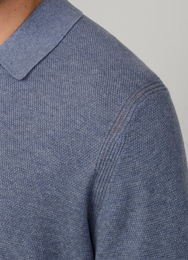 Merino Wool Textured Long Sleeve Knitted Polo