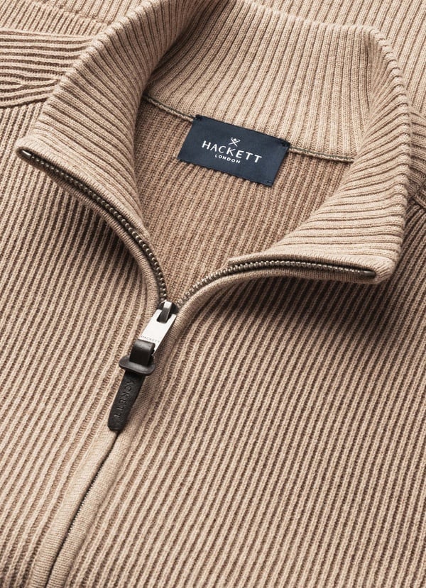 Wool-Cotton Bi-Colour Full-Zip Cardigan