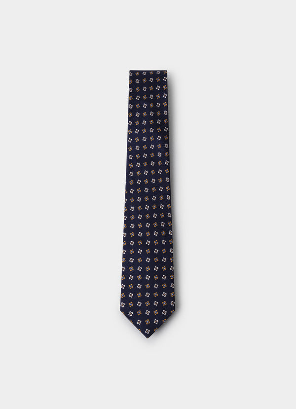 Geometric Motif Print Silk Tie