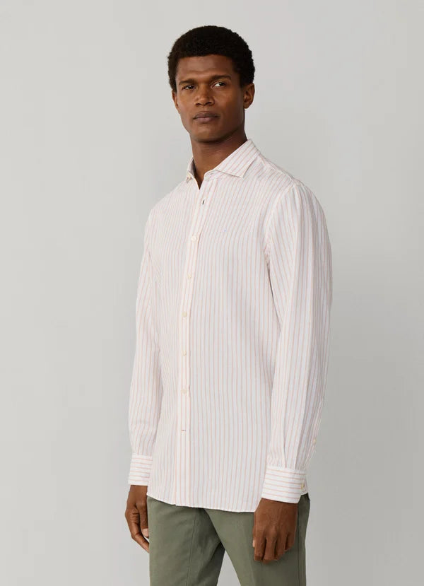 Tailored Fit Cotton-Linen Stripe Shirt