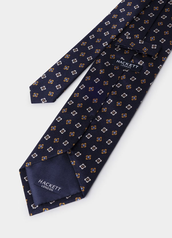Geometric Motif Print Silk Tie