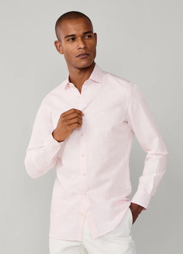 Tailored Fit Linen-Cotton Stripe Shirt