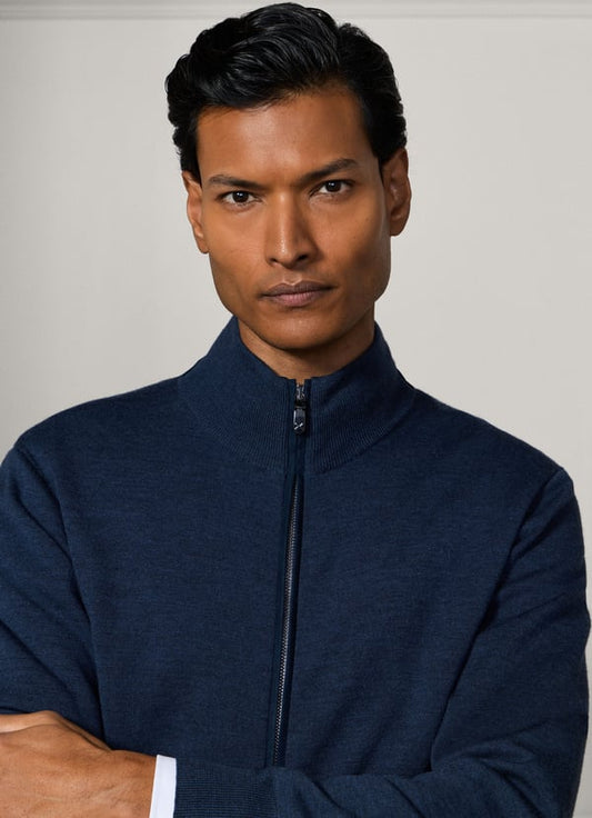 Merino Wool Interlock Full Zip Cardigan