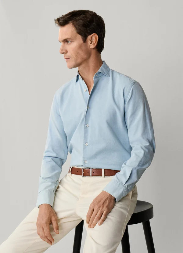 Tailored Fit Light Wasg Denim Shirt
