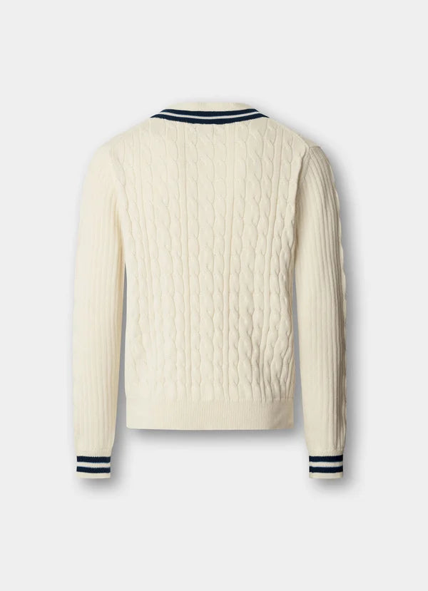 Cricket Cable Knit V-Neck Jumper