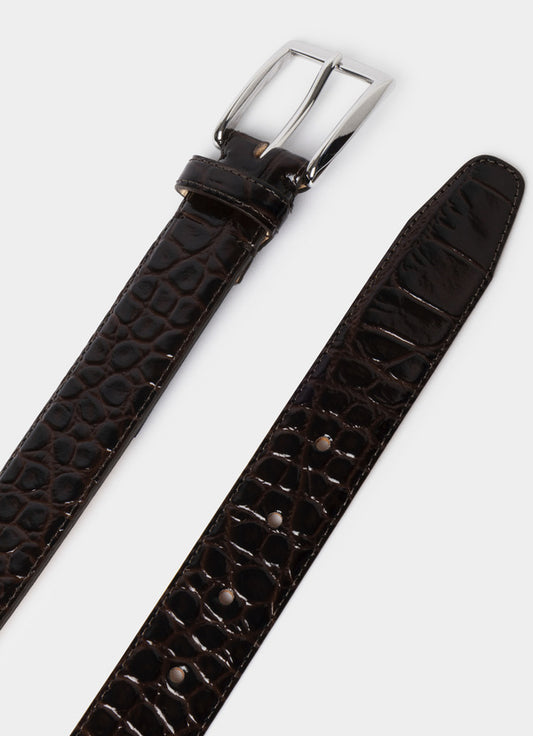 Leather Croc Stamped Formal Belt