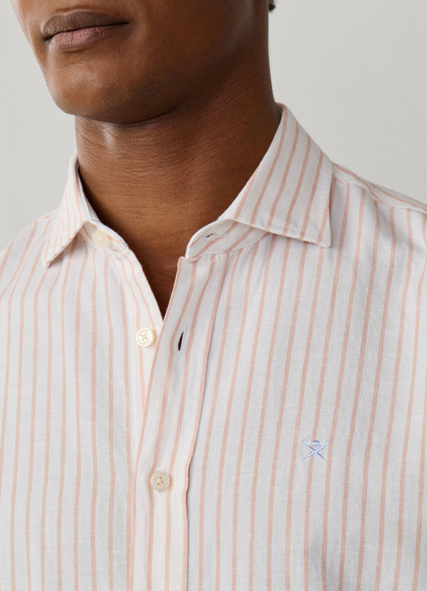 Tailored Fit Cotton-Linen Stripe Shirt