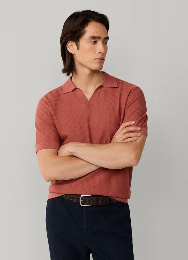 Textured Knitted Short Sleeve Polo