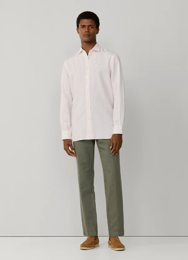 Tailored Fit Cotton-Linen Stripe Shirt